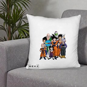 Perna Personalizata Dragon Ball Z Grup Complet, 40x40 cm, Alb Pufos, Husa Detasabila, Perna Inclusa, BEKZ®