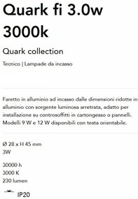 Mini Spot LED incastrabil Quark fi 3.0w 3000k, Alb