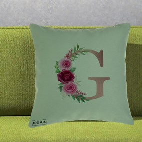 Cadou Personalizat - Perna Personalizata Monograma Rose Gold Litera G, 40x40 cm, Verde, Husa Detasabila, Perna Inclusa, BEKZ®