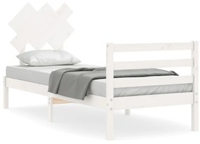 3195252 vidaXL Cadru de pat cu tăblie single, alb, lemn masiv