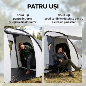 Outsunny Cort Camping 4-5 Persoane 2 Camere Familie Impermeabil Baldachin 590x245x193cm Gri | Aosom Romania