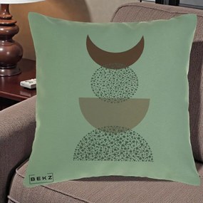 Perna Decorativa Boho Luna Plina si Forme Punctate, 40x40 cm, Verde, Husa Detasabila, Perna Inclusa, BEKZ®