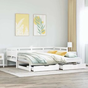vidaXL Pat de zi cu extensie și sertare fără saltea, alb, 90x190 cm