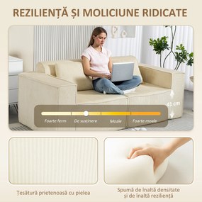 HOMCOM Canapea 3 Locuri Extra Profundă 65 cm, Modulară Fără Structură cu Perne Groase, Cotiere Largi și 2 Perne, Sofá Modern din Catifea pentru Living și Sufragerie, Bej | Aosom Romania
