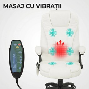 Vinsetto Scaun de Birou Reclinabil cu Masaj, Înălțime Reglabilă, Telecomandă, Textil cu Aspect de In, Crem | Aosom Romania