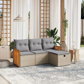 vidaXL Set canapele de grădină, 4 piese, cu perne, mix bej, poliratan