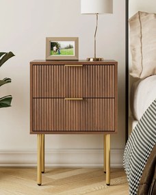 NOR2 - Set 2 Noptiere 40 cm, cu 2 sertare, dormitor, Riflaje - Roz / Albastru / Maro / Maro Deschis - Auriu