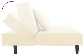 Canapea extensibila 2 locuri, 2 pernetaburet, crem, catifea Crem, Cu scaunel pentru picioare