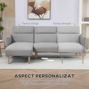 HOMCOM Canapea Extensibila cu 3 Locuri, Canapea pe Colt din Tesatura Gri cu Spatar Reglabil, Stil Scandinav, 207x146x80cm | Aosom Romania