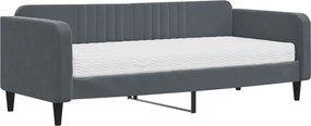 vidaXL Pat de zi cu saltea, gri închis, 90x200 cm, catifea