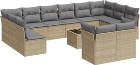 vidaXL Set canapele de grădină, 13 piese, cu perne, bej, poliratan