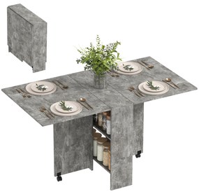 HOMCOM Masă Pliabilă din Lemn cu Roți, pentru 4-6 Persoane, 75x140x75 cm, Gri | Aosom Romania