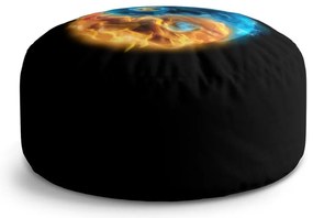 Taburet Circle yin și yang în flăcări, negru