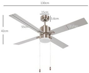 HOMCOM Ventilator de tavan cu lumina, 130cm Ventilator de tavan | Aosom Romania