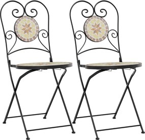 vidaXL Scaune de bistro pliabile, 2 buc., cărămiziu și alb, ceramică