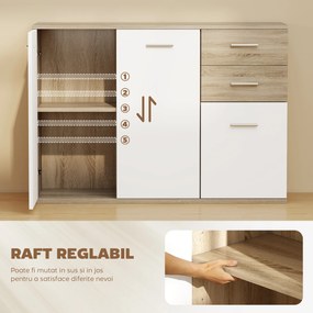HOMCOM Comodă Modernă cu 3 Dulapuri și 2 Sertare din Lemn, Efect lemn | Aosom Romania