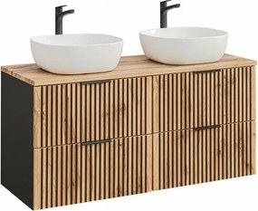 Set dulap baza suspendat 120 cm cu blat si lavoar Comad Xilo stejar Wotan si gri piatra
