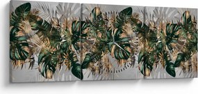 Tablou - Frunze tropicale, Galben - auriu (cu ceas) (90x30 cm)