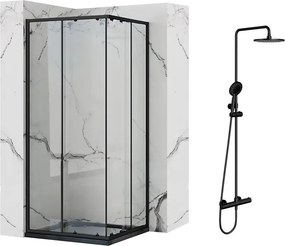 Pachet cabina de dus Rea Punto negru 90x90 cm si coloana de dus OMNIRES Y negru