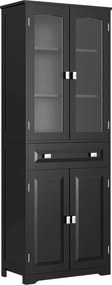 HOMCOM Bufet înalt dulap de bucătărie 4 uși dintre care 2 uși vitrate și 1 sertar înălțime 160 cm cu polițe din lemn negru | Aosom Romania