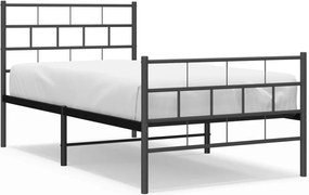 vidaXL Cadru pat metalic cu tăblii de cap/picioare, negru, 90x200 cm