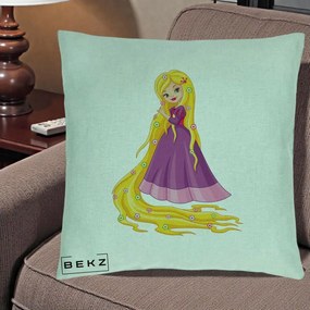 Perna Personalizata Rapunzel Par Lung Floral, 40x40 cm, Verde Menta, Husa Detasabila, Perna Inclusa, BEKZ®
