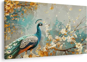 Tablou - Păun cu decor de aur (90x60 cm)