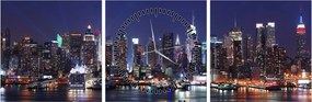 Tablou - Zgârie-nori din New York iluminate (cu ceas) (90x30 cm)