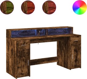 vidaXL Birou cu lumini LED stejar fumuriu 160x55x91 cm lemn prelucrat