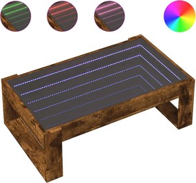 vidaXL Măsuță de cafea cu LED infinity, stejar fumuriu, 90x53x30 cm