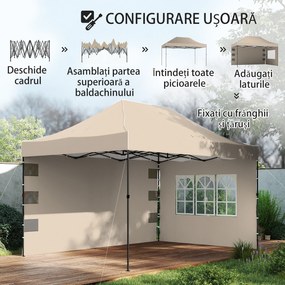Outsunny Pavilion 3x4,3m, Acoperiș UPF50+, Pereți, Geantă cu Roți, Tenda Grădină, Maro Nisipiu | Aosom Romania