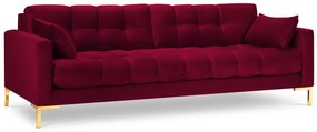 Canapea 3 locuri Mamaia cu tapiterie din catifea, picioare din metal auriu, rosu
