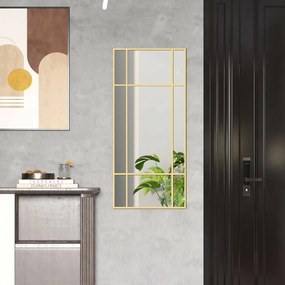 HOMCOM Oglindă de Perete Dreptunghiulară, Oglindă Tip Fereastră cu Cadru Metalic, Oglindă Decorativă Suspendată, 110x2x50 cm, Auriu | Aosom Romania