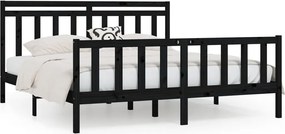 vidaXL Cadru de pat, negru, 200x200 cm, lemn masiv de pin