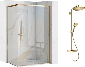 Pachet cabina de dus Rea Solar auriu 90x120 cm si coloana de dus Hansgrohe Promo|croma Select auriu
