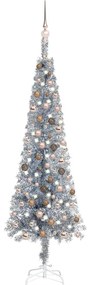 Brad de Craciun subtire cu LED-uri si globuri, argintiu,180 cm 1, silver and rose, 180 cm