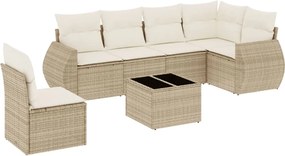vidaXL Set canapele de grădină, 7 piese, cu perne, bej, poliratan