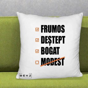 Perna Decorativa Frumos Destept Bogat, 40x40 cm, Alb Pufos, Husa Detasabila, Perna Inclusa, BEKZ®
