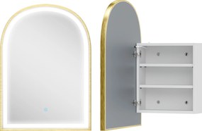 HOMCOM Dulap de perete pentru baie cu oglindă și iluminare LED, ușă arcuită, anti-abur, 50x14,5x70cm, auriu | Aosom Romania