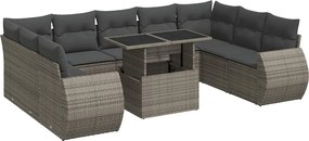 vidaXL Set mobilier de grădină cu perne, 10 piese, gri, poliratan