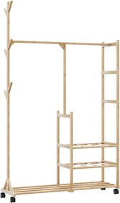 vidaXL Suport pentru haine cu rafturi și roți 100x38x175,5 cm bambus