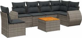 vidaXL Set canapele de grădină, 7 piese, cu perne, gri, poliratan