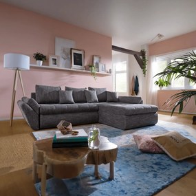 Colțar extensibil dumonde cu ladă de depozitare si sezut confortabil din spuma high-density, Loana Magma Grey II 270x185 cm