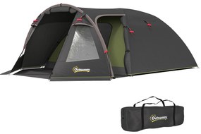 Outsunny Cort de camping familial pentru 2-4 persoane, cort tunel impermeabil 3000 mm 3 uși, 3,6 x 2,5 x 1,3 m, negru | Aosom Romania