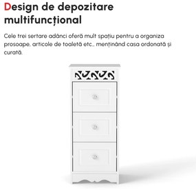 HOMCOM Comodă Baie Elegantă Lemn cu 3 Sertare Design Compact 29.8x29.8x68.5cm Alb | Aosom Romania