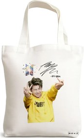 Sacosa de Panza pentru Cumparaturi, Geanta Tote, model BTS RM cu semnatura, 38x34.5 cm, Alba, BEKZ®