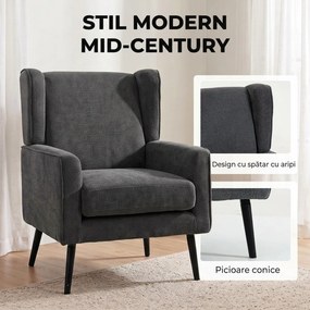 HOMCOM Fotoliu din chenille pentru dormitor, stil modern Mid-Century, cu picioare din lemn de cauciuc, gri închis | Aosom Romania