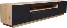 Comodă TV Loftia 200 cm cu două uși și nișă - artisan / negru mat