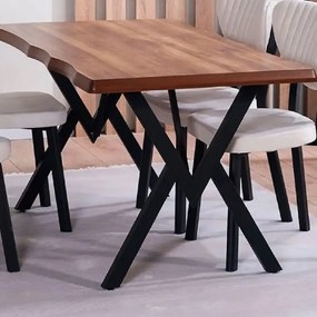 Set Masa de bucatarie Barton din MDF cu 4 Scaune din metal, nuc si bej, 140 cm