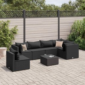 3308179 vidaXL Set mobilier de grădină cu perne, 7 piese, negru, poliratan